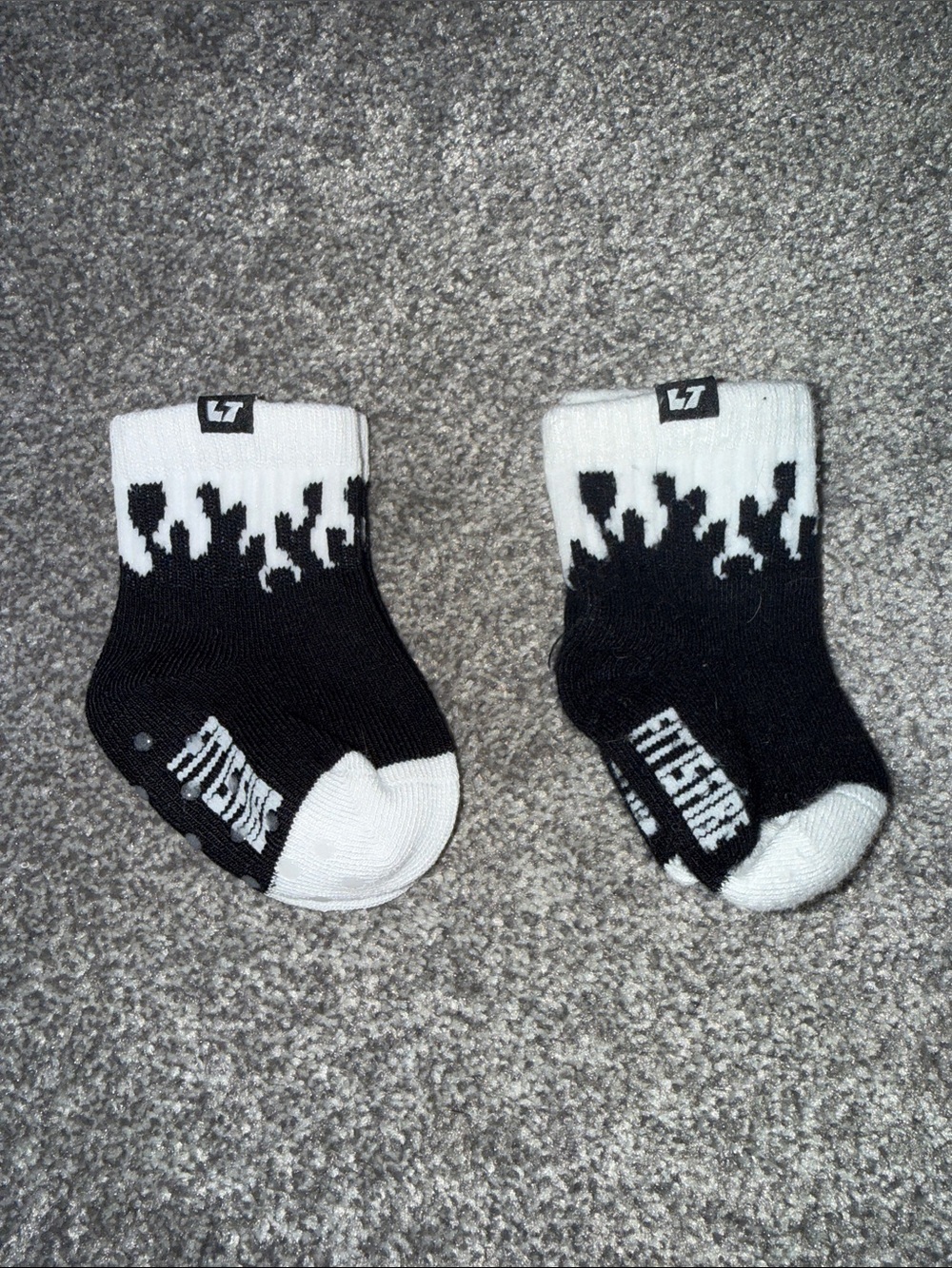 Fit is Fire. Black & White Flame Baby Socks